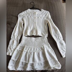 Elegant White Knit Cardigan and Skirt Set